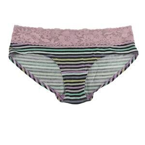 Victoria's Secret HipHugger Hipster Colorful Strip Pink Lace Waist Medium